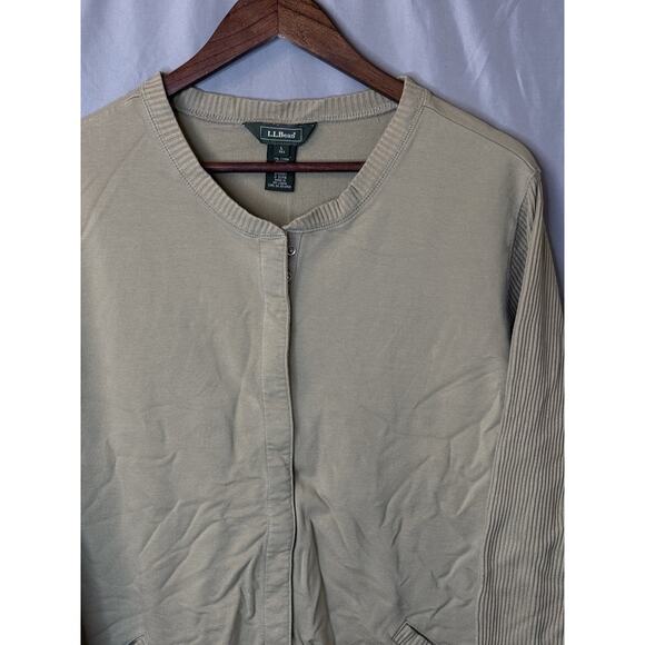 LL Bean Sweater Womens Size Large Green-Cream Hide Button Cardigan Fleece - Picture 3 of 7